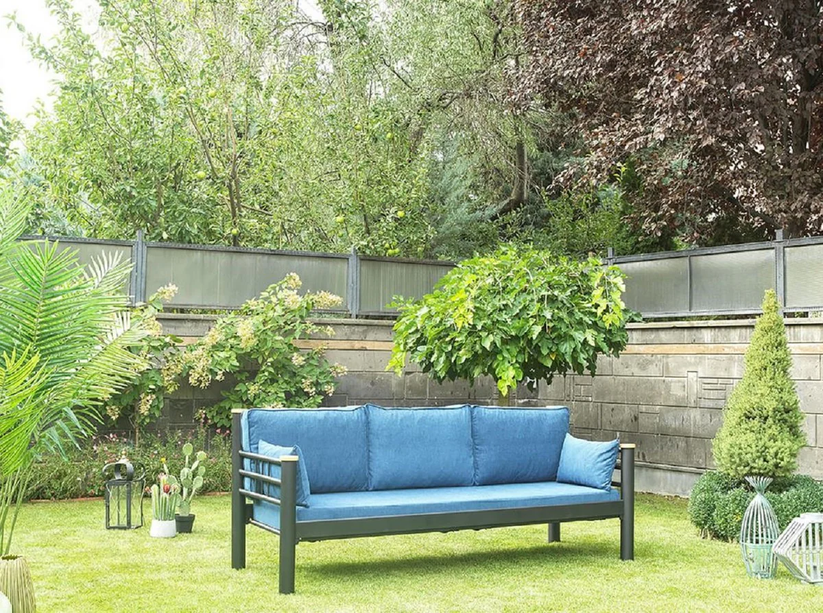 Casa Padrino sof¨¢ de jard¨ªn Art Nouveau azul / gris / natural 200 x 70 x A. 85 cm - Sof¨¢ de jard¨ªn de metal con cojines - Sof¨¢ de Terraza - Muebles de jard¨ªn - Muebles Art Nouveau