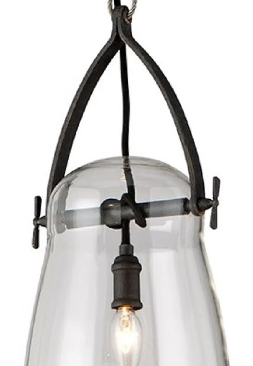 Casa Padrino lámpara colgante de lujo negro Ø 20,3 x H. 41,3 cm - Lámpara Colgante con Pantalla de Vidrio Redonda