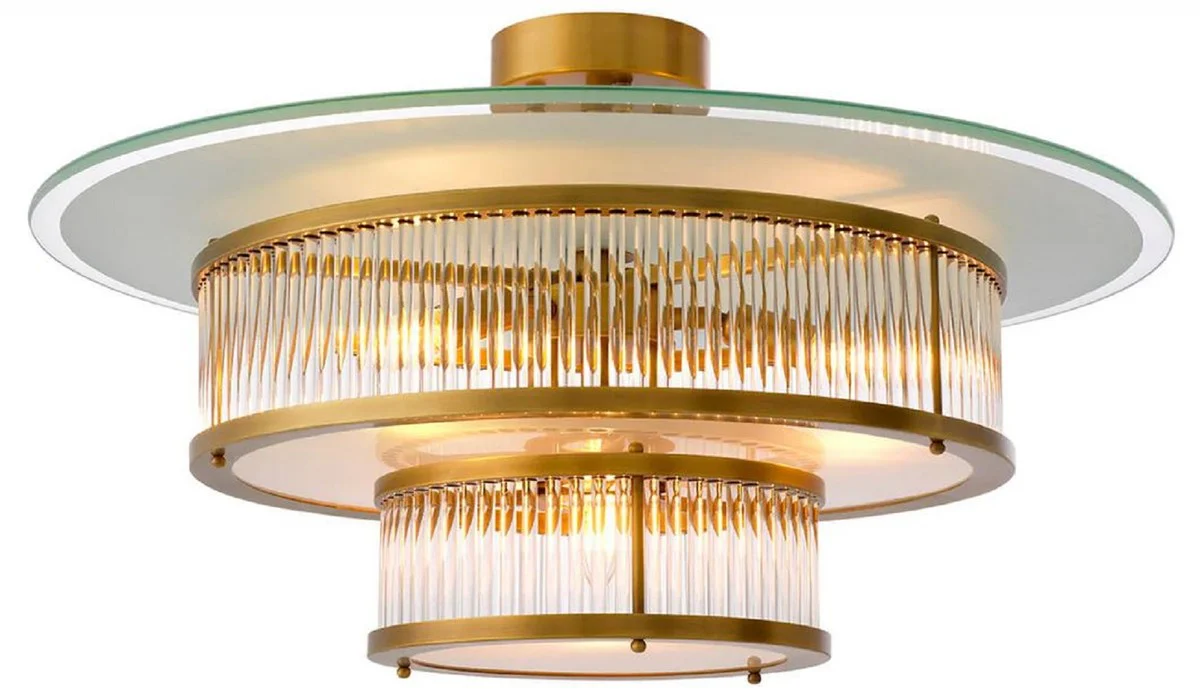 Casa Padrino lámpara de techo de lujo latón antiguo / blanco Ø 75 x A. 30,5 cm - Lámpara de techo redonda - Lámparas de techo de lujo - Calidad de lujo