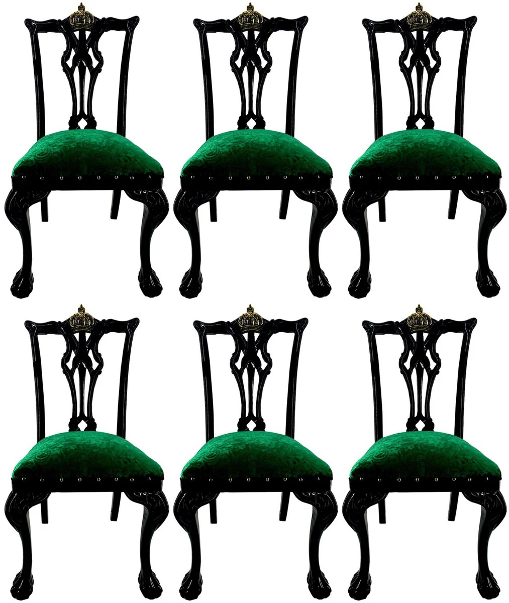 Pomp??s by Casa Padrino sillas de comedor barrocos de lujo verde / negro / oro - Sillas barrocas Pomp??s dise?adas por Harald Gl??ckler - 6 Sillas de Comedor - Muebles de comedor barrocos