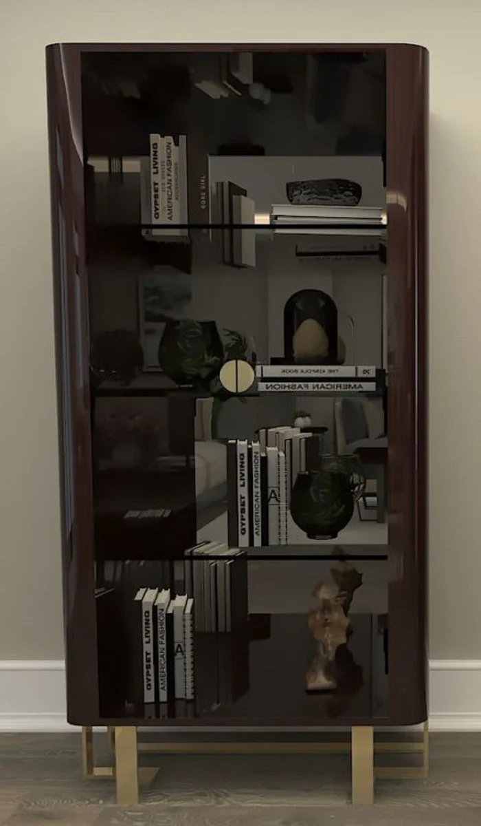 Casa Padrino vitrina Art D¨¦co de lujo marr¨®n oscuro / oro - Vitrina de madera maciza hecha a mano con 2 puertas de vidrio - Muebles de Sal¨®n Art D¨¦co