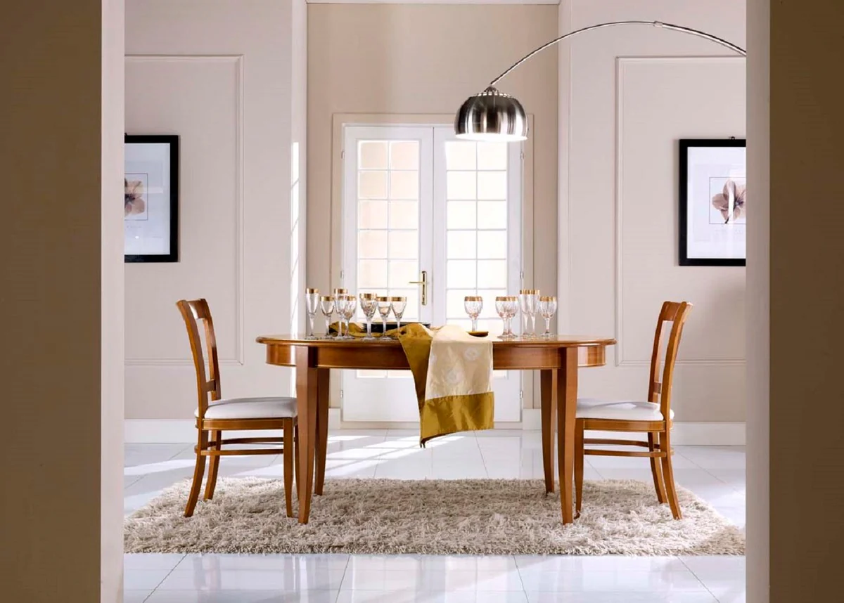 Casa Padrino mesa de comedor Biedermeier de lujo marr¨®n - Mesa de comedor extensible ovalada de madera maciza - Muebles de comedor Biedermeier - Calidad de Lujo - Hecho en Italia