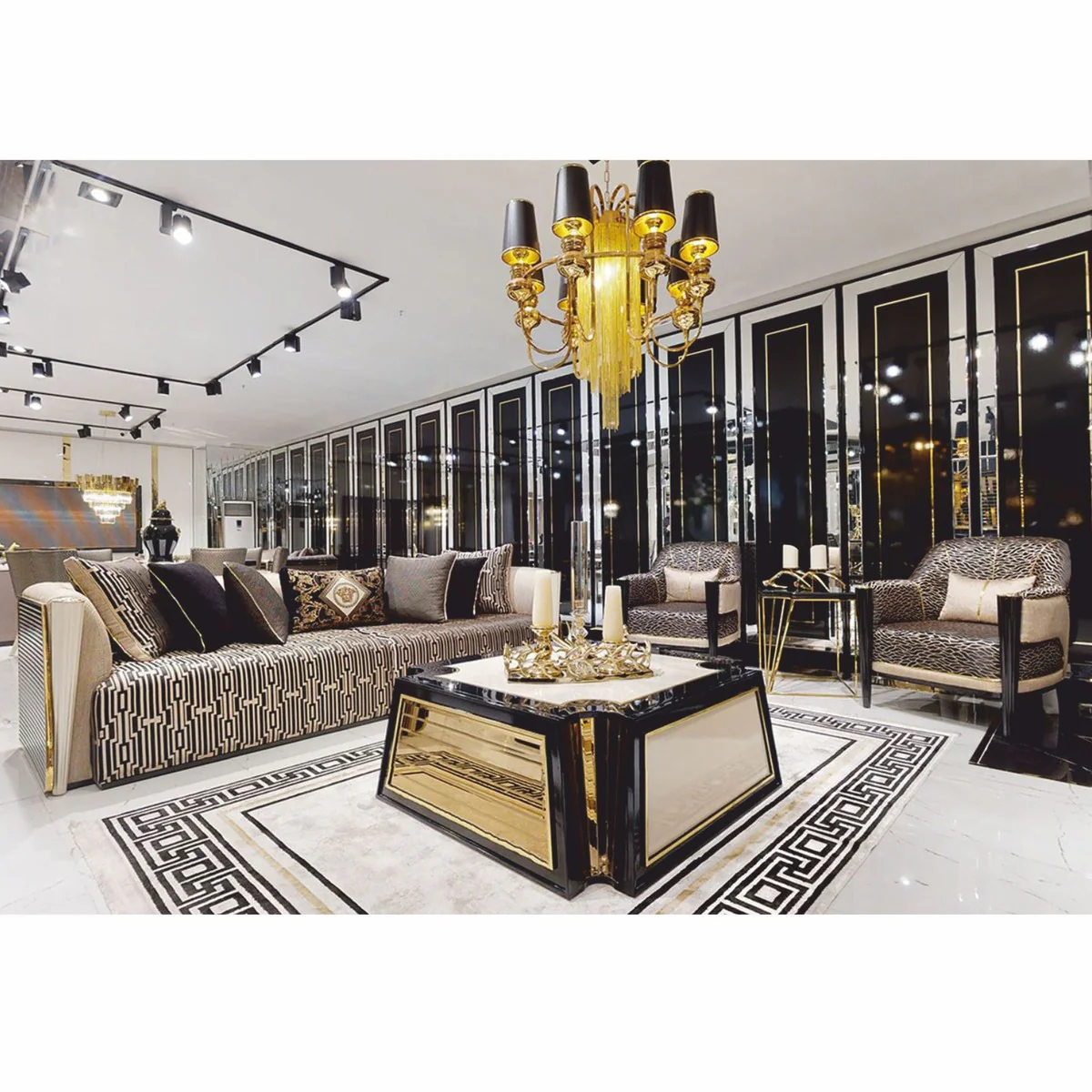 Casa Padrino Mesa de Centro de Lujo Crema / Negro / Oro 115 cm - Muebles para Hotel y Sala de Estar