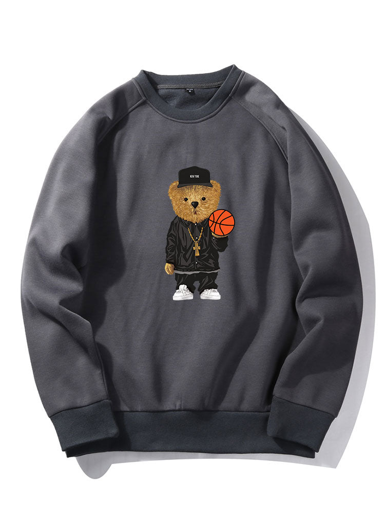 Basketball Bear Print Sweatshirt & Jogger Pants