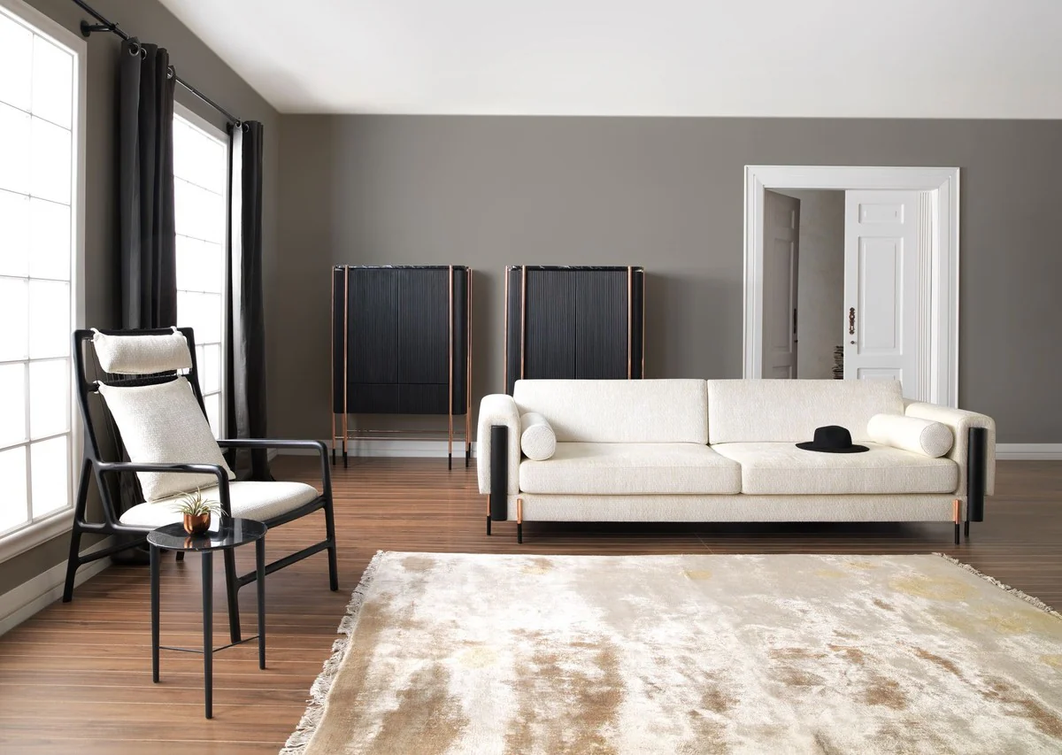 Casa Padrino sof¨¢ de lujo crema blanco / negro mate / cobre 220 x 107 x A. 78 cm - Sof¨¢ de sal¨®n - Sof¨¢ de hotel - Muebles de sal¨®n - Muebles de hotel - Muebles de lujo - Interiores de lujo