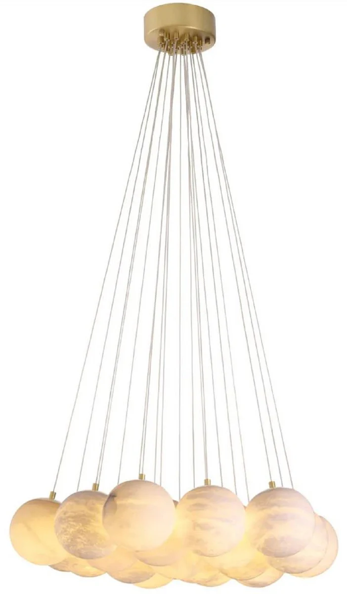 Casa Padrino lámpara de araña de lujo alabastro / latón antiguo Ø 75 x A. 170 cm - Lámpara de araña de salón con pantallas de alabastro - Calidad de lujo