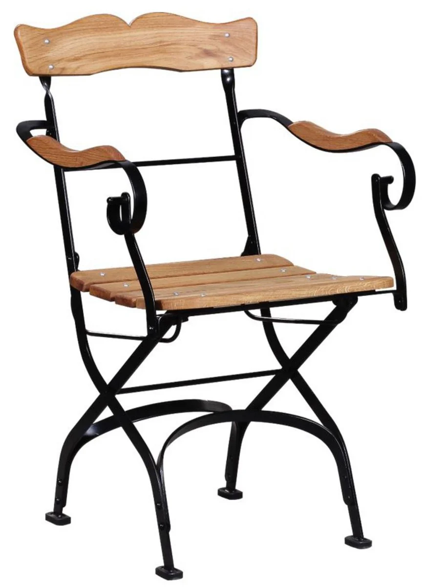 Casa Padrino silla de jardín Art Nouveau de lujo con reposabrazos marrón / negro 57 x 50 x A. 92 cm - Silla de jardín y terraza - Muebles de Jardín y Terraza Art Nouveau