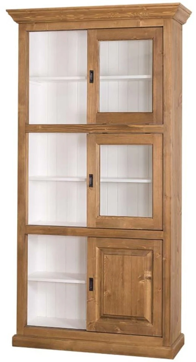 Casa Padrino Gabinete de Libros de Estilo Country Marr¨®n / Blanco 110 x 40 x H. 210 cm - Mueble de Sala de Estar con 6 Puertas Correderas