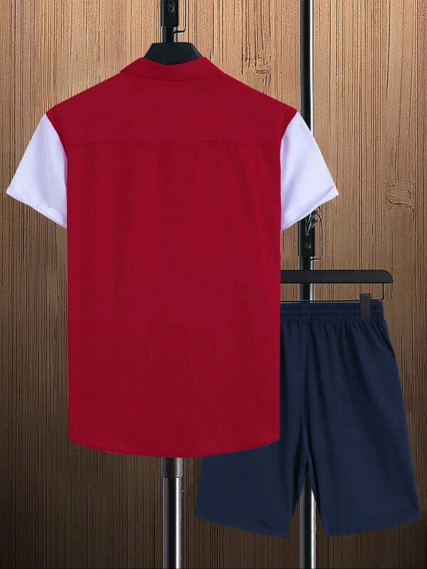 Suitmens Men's Hawaiian Print Short Sleeve Shirt Set 014