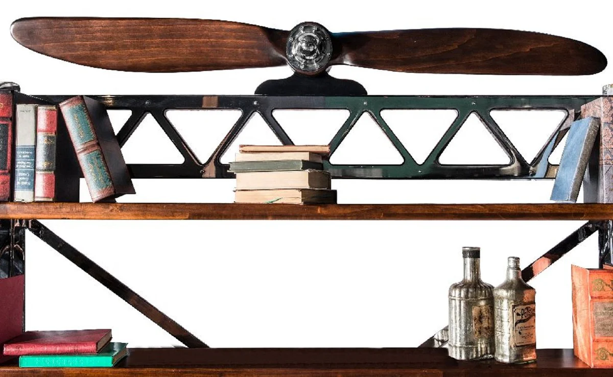 Casa Padrino armario de libros de estilo industrial de lujo plata / negro / marr¨®n 171 x 29,5 x A. 208,5 cm - Armario de metal con h¨¦lice de avi¨®n decorativa - Mueble de sal¨®n de estilo industrial