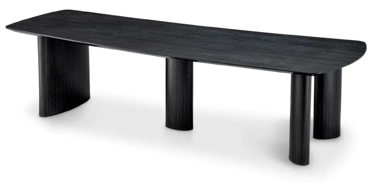 Casa Padrino mesa de comedor de lujo negro gris 300 x 120 x A. 76,5 cm - Mesa de cocina de madera maciza con tablero ligeramente curvado - Muebles de comedor - Muebles de cocina - Muebles de lujo