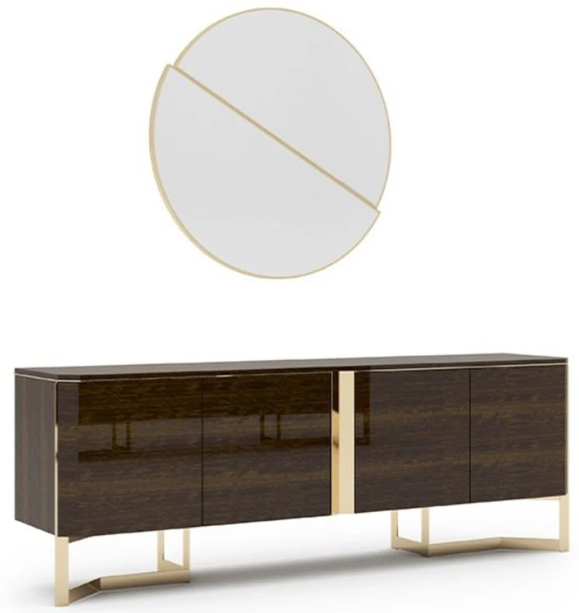 Casa Padrino conjunto de sala de estar de lujo marr¨®n / oro - 1 Aparador y 1 Espejo de Pared - Gabinete de sala con espejo - Muebles de sala - Calidad de Lujo