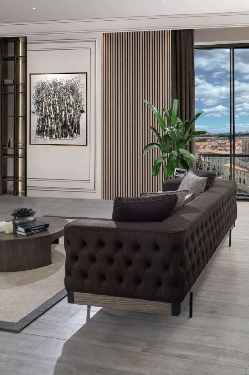 Casa Padrino sof¨¢ Chesterfield de lujo de 3 plazas marr¨®n / negro 240 x 96 x A. 75 cm - Sof¨¢ de sal¨®n - Muebles de sal¨®n - Muebles Chesterfield - Muebles de lujo - Interior de sal¨®n