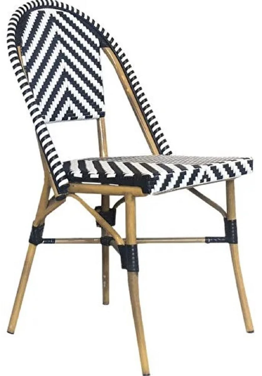 Casa Padrino conjunto de 6 sillas de comedor de lujo blanco / negro / beige 49 x 46 x A. 91 cm - Sillas de jard¨ªn de rat¨¢n - Muebles de comedor - Muebles de jard¨ªn - Muebles de lujo