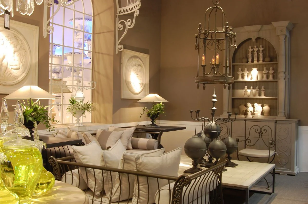 Casa Padrino gabinete de estilo campestre de lujo gris claro - Armario con estantes de madera maciza hecho a mano - Armario de sala de estar - Armario de comedor - Muebles de Estilo Campestre