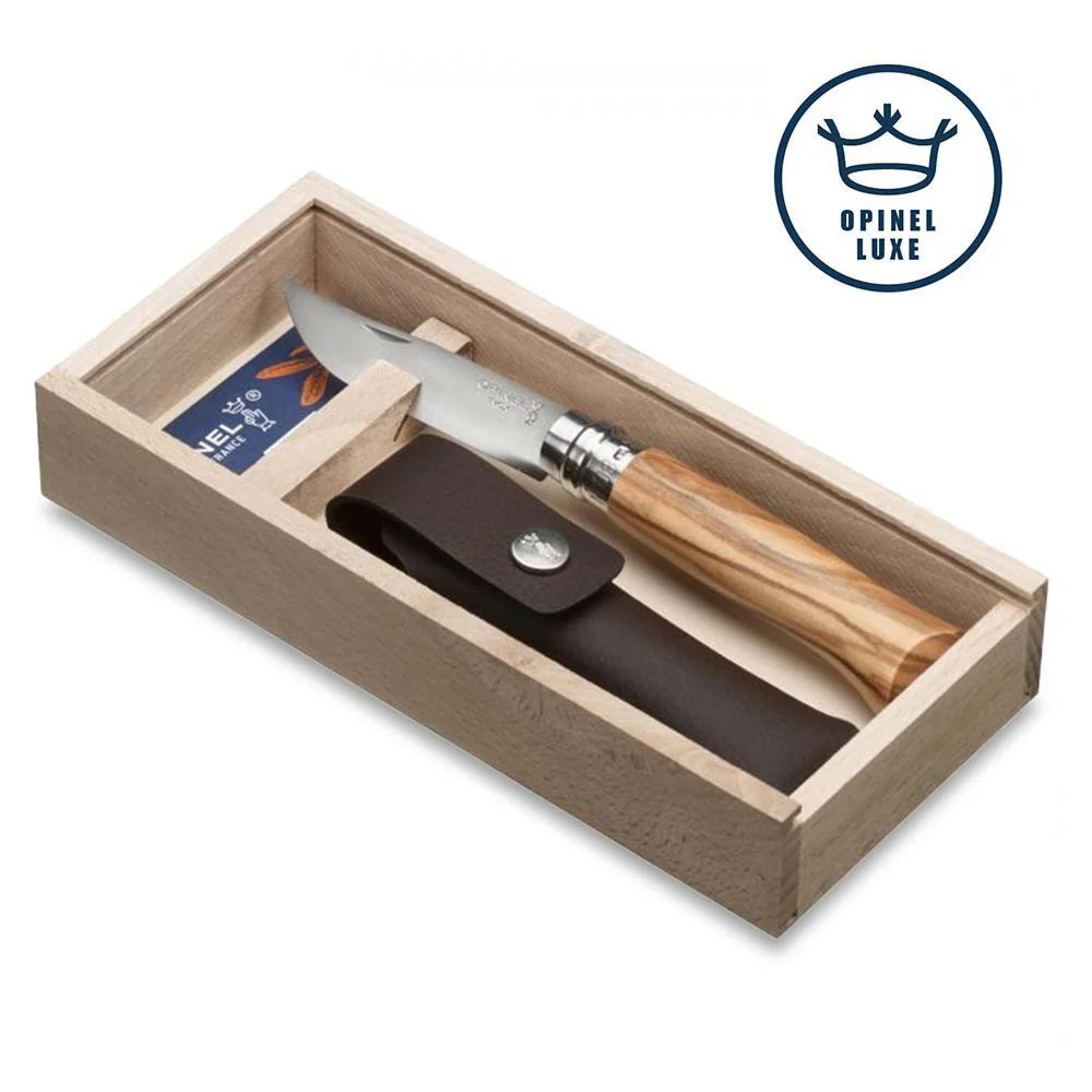 Opinel Nº8 Olivo + funda – Navaja de bolsillo serie Lujo