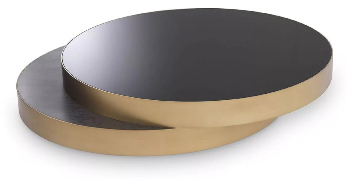 Casa Padrino mesa de centro de lujo lat¨®n / negro / negro gris 140 x 120 x A. 28,5 cm - Mesa de sal¨®n moderna - Muebles de sal¨®n - Calidad de Lujo