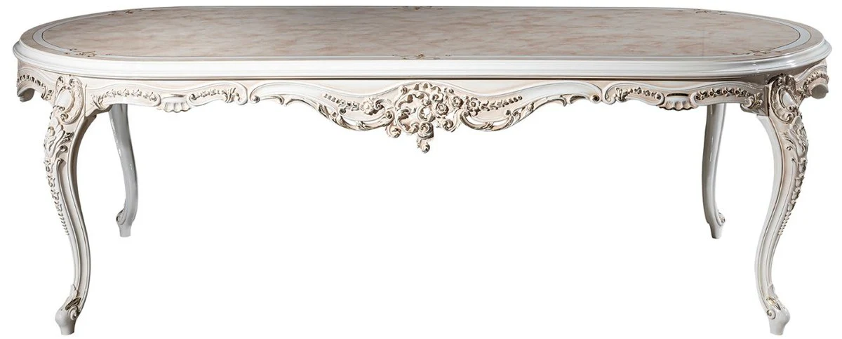 Casa Padrino mesa de comedor barroco de lujo beige / blanco / oro 247 x 110 x A. 80 cm - Mesa de comedor ovalada de madera maciza - Muebles de comedor barrocos - Noble & Magn¨ªfica