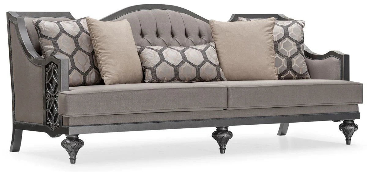 Casa Padrino sof¨¢ de sal¨®n barroco de lujo gris / gris - Sof¨¢ estilo barroco hecho a mano con cojines decorativos - Muebles de sal¨®n de lujo en estilo barroco - Muebles barrocos