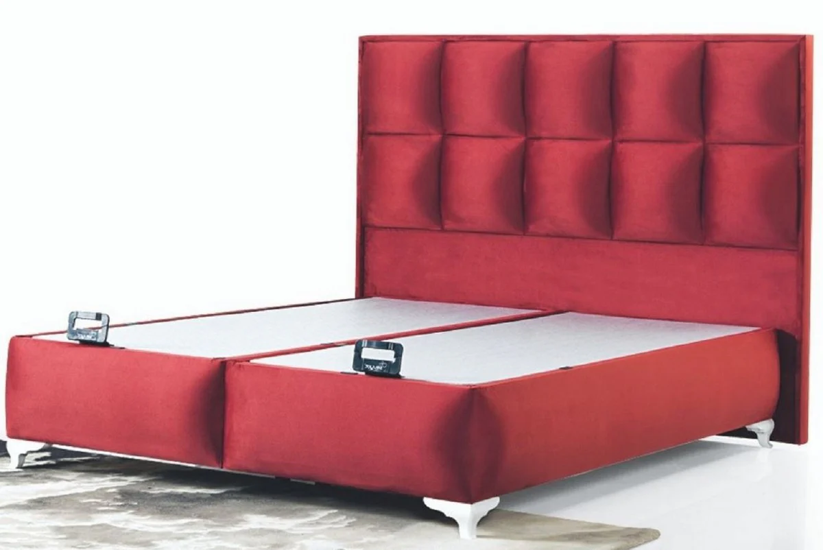 Casa Padrino cama doble de lujo rojo burdeos / blanco - Cama moderna de madera maciza - Muebles de Dormitorio y de Hotel Moderno - Colección de Lujo