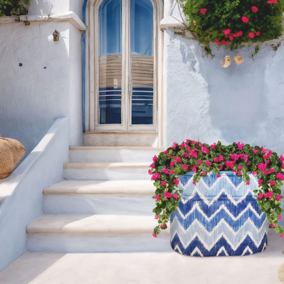 Casa Padrino maceta de cer¨¢mica de lujo azul / blanco 84 x 58 x Al. 60 cm - Decoraci¨®n de jard¨ªn