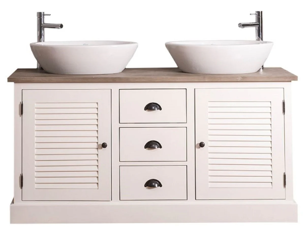 Casa Padrino armario lavabo doble de estilo campestre con 2 puertas y 3 cajones crema / natural 150 x 51 x H. 75 cm - Muebles de Baño de Estilo Campestre