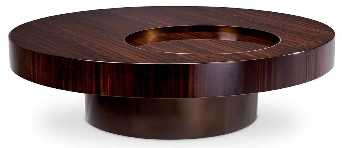 Casa Padrino mesa de centro de lujo marr¨®n oscuro alto brillo / bronce ? 110 x A. 30,5 cm - Mesa de sal¨®n redonda - Muebles de sal¨®n - Muebles de madera maciza - Muebles de lujo