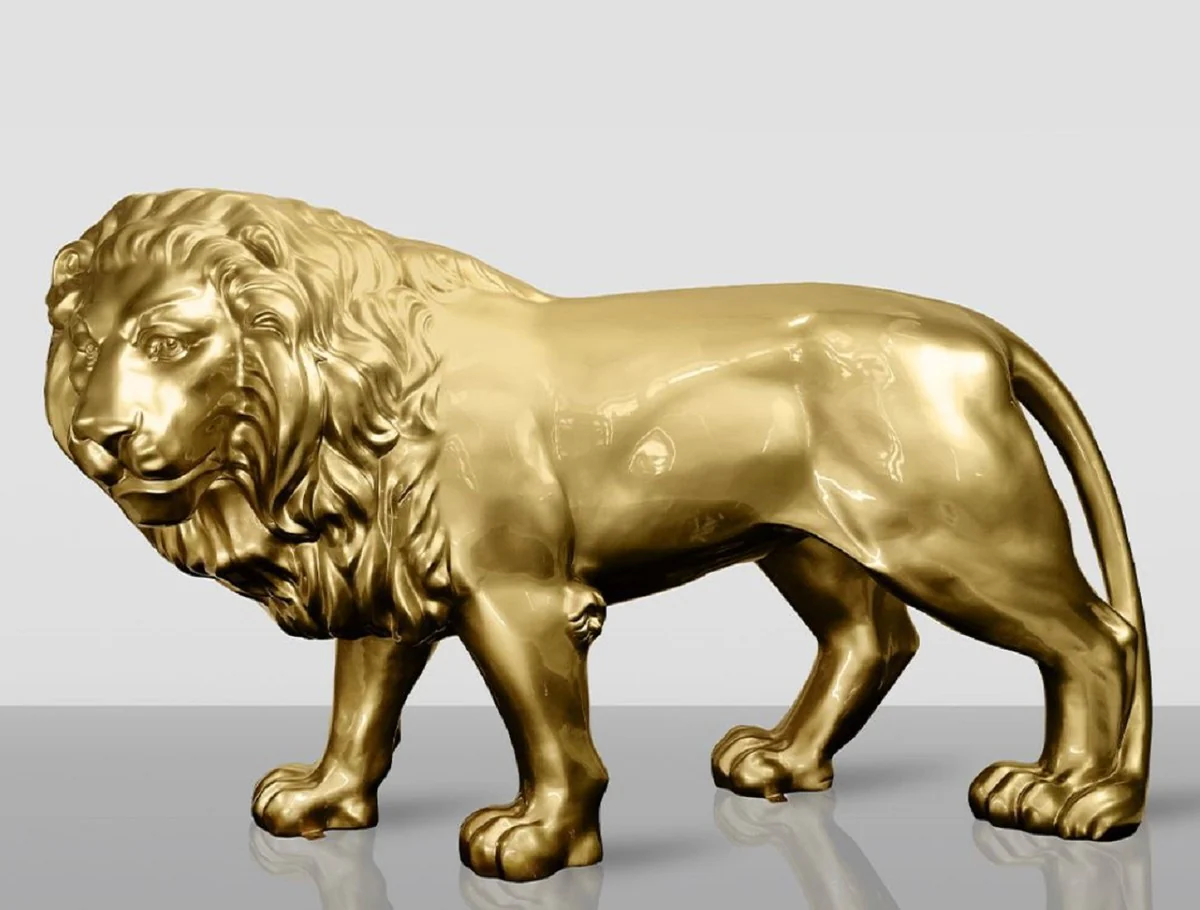 Casa Padrino escultura decorativa XXL le¨®n oro 185 cm - Figura decorativa de jard¨ªn de tama?o natural