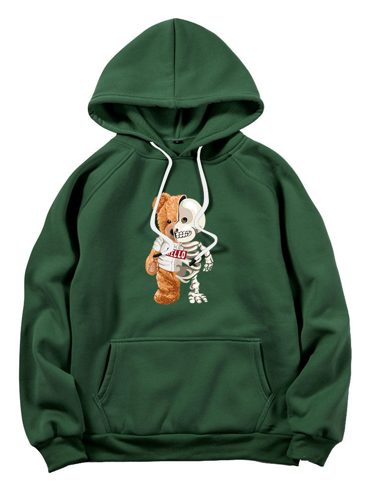 Skeleton Bear Print Hoodie