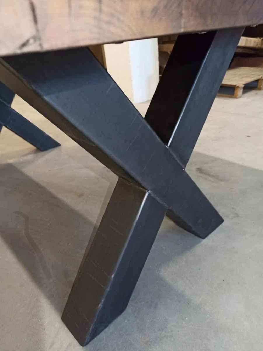 Casa Padrino mesa de comedor de estilo campestre con tapa de vidrio marr¨®n / negro 200 cm - Muebles de comedor de estilo campestre