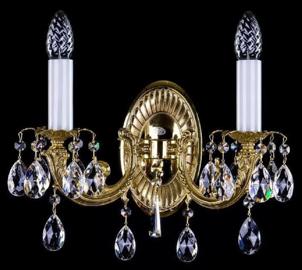 Casa Padrino lámpara de pared doble de cristal barroco de lujo oro 36 x A. 28 cm - Magnífica lámpara de pared de latón con cristal de Bohemia - Noble & Magnífica