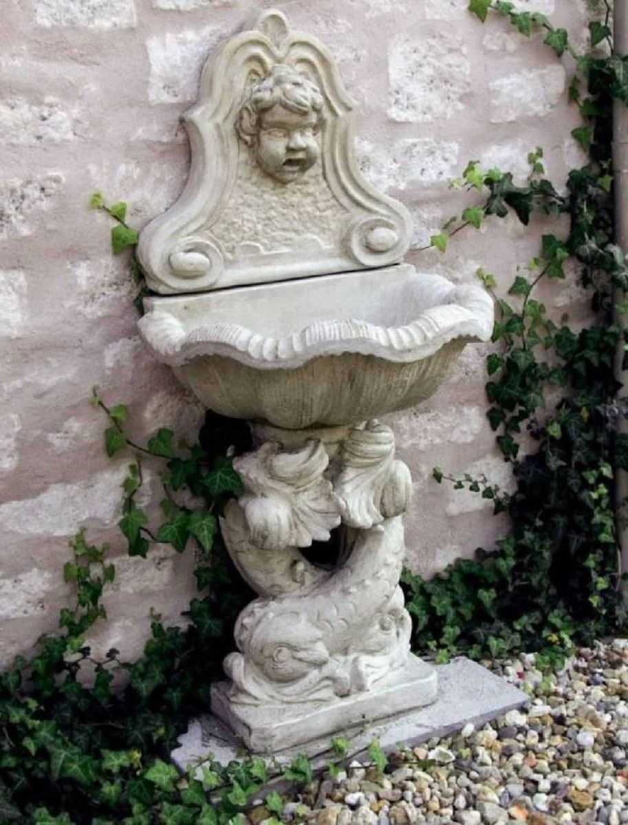 Casa Padrino fuente de pared Art Nouveau blanco gris estilo antiguo 43 x 60 x A. 125 cm - Fuente de jardín elegante - Fuente de piedra para decoración de jardín - Accesorios de Jardín Art Nouveau