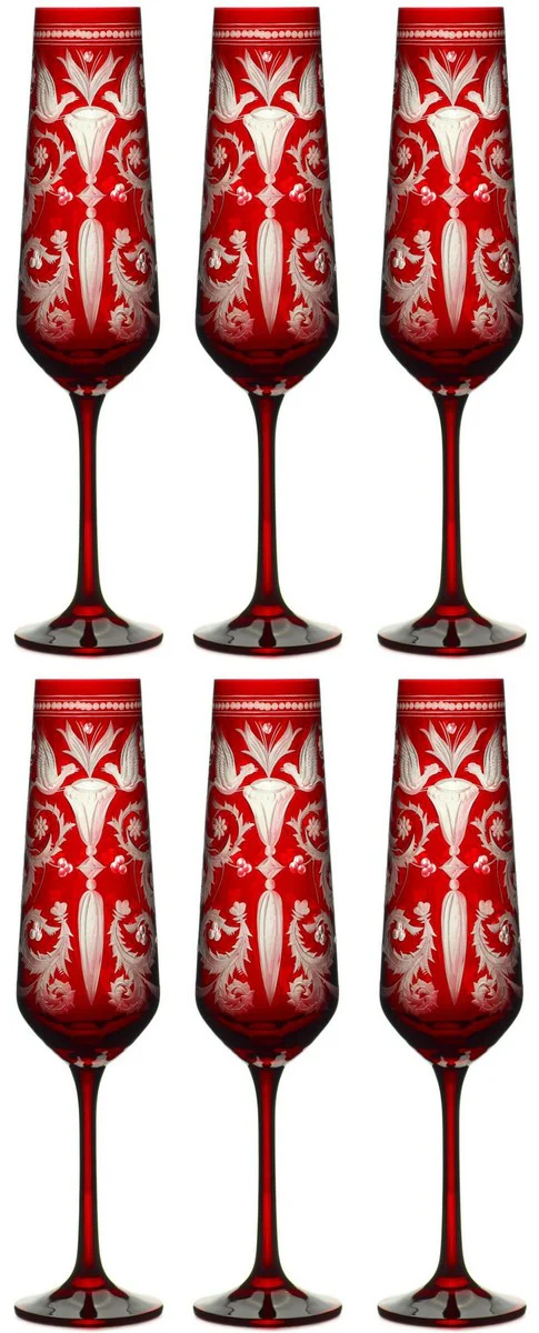 Casa Padrino conjunto de 6 copas de champ¨¢n de lujo rojo / plata ? 6,5 x A. 26,5 cm - Copas de champ¨¢n hechas a mano y grabado a mano - Accesorios para Hoteles y Restaurantes - Calidad de Lujo