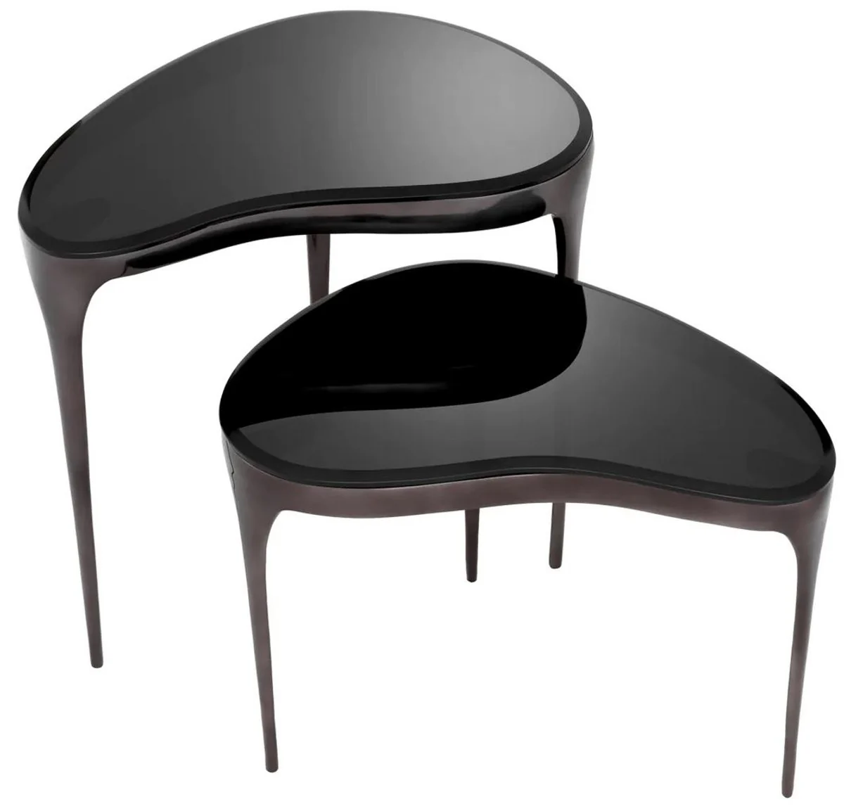Casa Padrino conjunto de mesa auxiliar de lujo plata negro / negro - 2 Mesas de aluminio con tapa de vidrio - Muebles de sal¨®n - Muebles de hotel - Muebles de lujo - Interiores de lujo