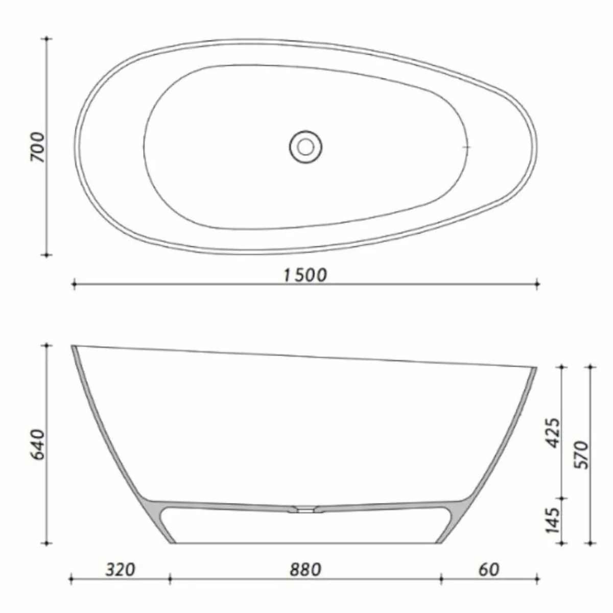 Casa Padrino bañera de lujo independiente negro mate 150 cm - Interior de baño