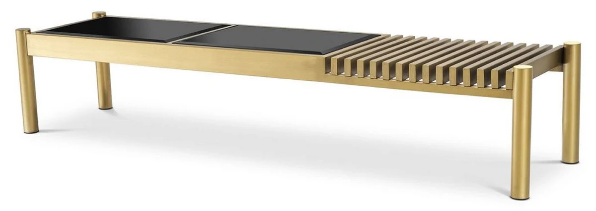 Casa Padrino mesa de centro de lujo lat¨®n / negro 180 x 44 x A. 35,5 cm - Mesa de sal¨®n de acero inoxidable con tapas de vidrio - Muebles de Sal¨®n - Muebles de Lujo