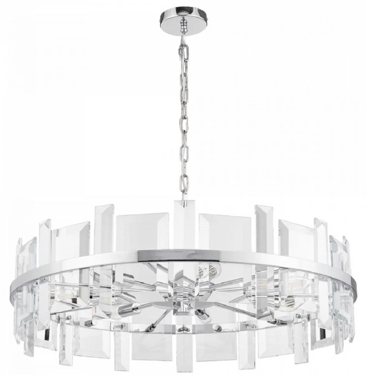 Casa Padrino lámpara colgante plata Ø 80 cm - Lámpara colgante redonda moderna con estructura de metal y placas de vidrio - Luces de Diseño