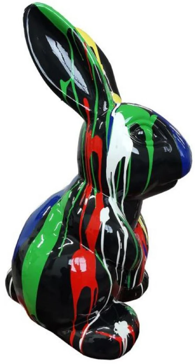 Casa Padrino figura decorativa diseño de lujo conejo negro / multicolor A. 65 cm - Escultura decorativa resistente a la intemperie - Figura decorativa de salón - Figura decorativa de jardín animal