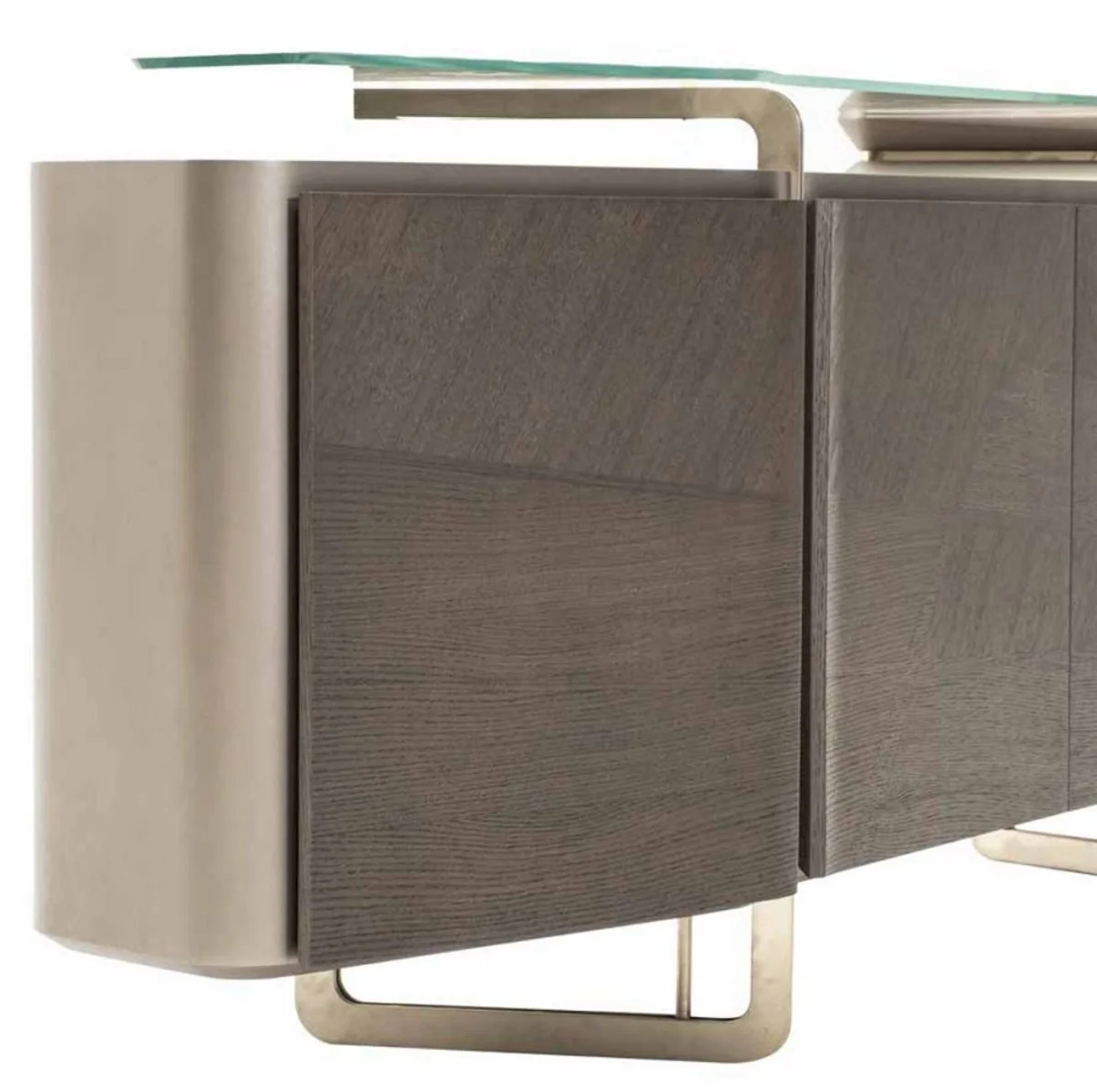 Casa Padrino aparador de lujo gris / plata 250 x 50 x A. 86 cm - Armario de madera maciza con 4 puertas y tapa de vidrio - Muebles de lujo - Muebles de hotel - Interiores de lujo