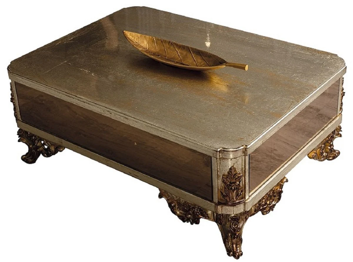 Casa Padrino conjunto de sala de estar barroco de lujo cobre / plata antigua / oro - 2 Sof¨¢s Barrocos y 2 Sillones Barrocos y 1 Mesa de Centro Barroco - Muebles de sal¨®n barroco