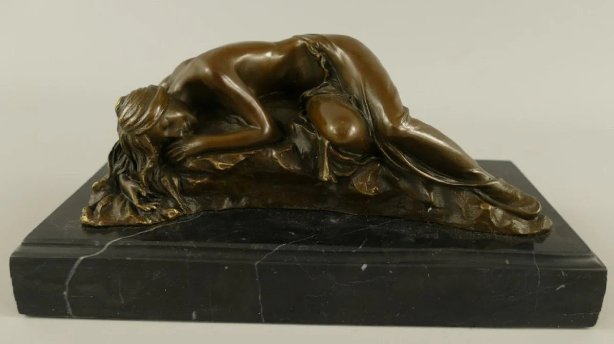 Casa Padrino escultura de bronce de lujo mujer dormida bronce / negro 22 x 11 x A. 10 cm - Figura de bronce con base de mármol - Accesorios de decoración de escritorio