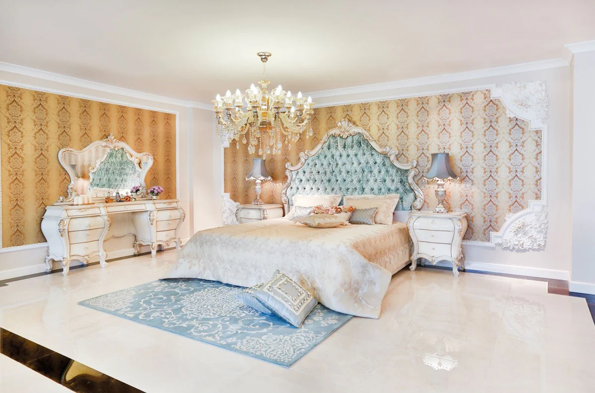 Casa Padrino conjunto de mesita de noche barroco de lujo crema / oro 60 x 55 x A. 68 cm - Magníficas mesitas de noche de madera maciza - Muebles de dormitorio barrocos