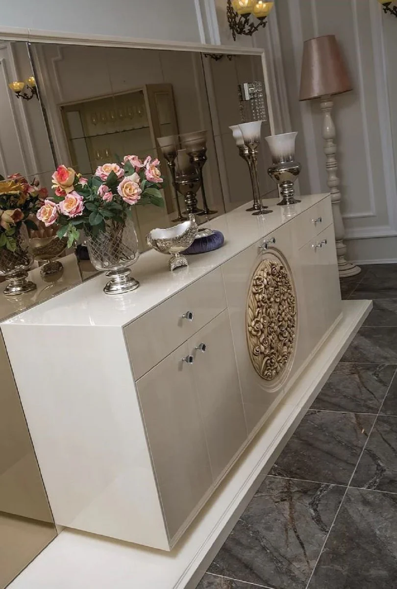 Casa Padrino aparador barroco de lujo con espejo blanco / beige - Mueble de madera maciza con elegante espejo de pared - Noble y Magnífica