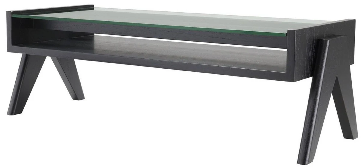 Casa Padrino mesa de centro de lujo negro 120 x 46 x A. 39,5 cm - Mesa de sal¨®n rectangular de madera maciza con tapa de vidrio - Muebles de sal¨®n de lujo