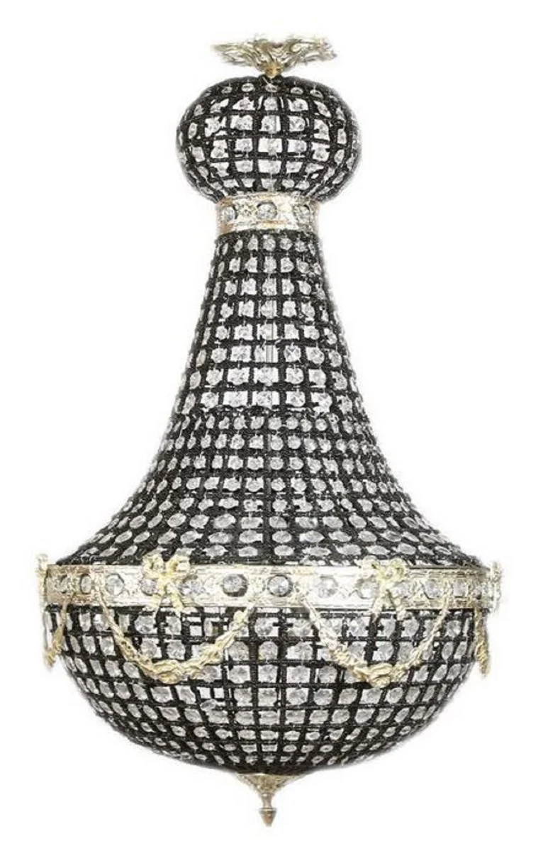 Casa Padrino araña de luces barroco de lujo de cristal negro / plata Ø 45 x A. 90 cm - Magnífica araña de estilo barroco - Luces de cristal barroco - Noble y Magnífica