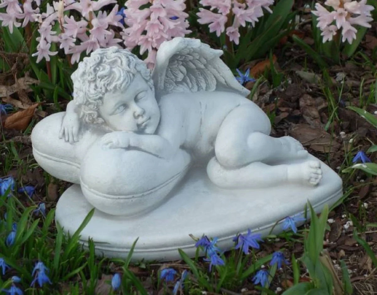 Casa Padrino escultura decorativa Art Nouveau ángel gris 26 x 22 x A. 15 cm - Elegante figura decorativa de piedra - Decoración de salón - Decoración de jardín