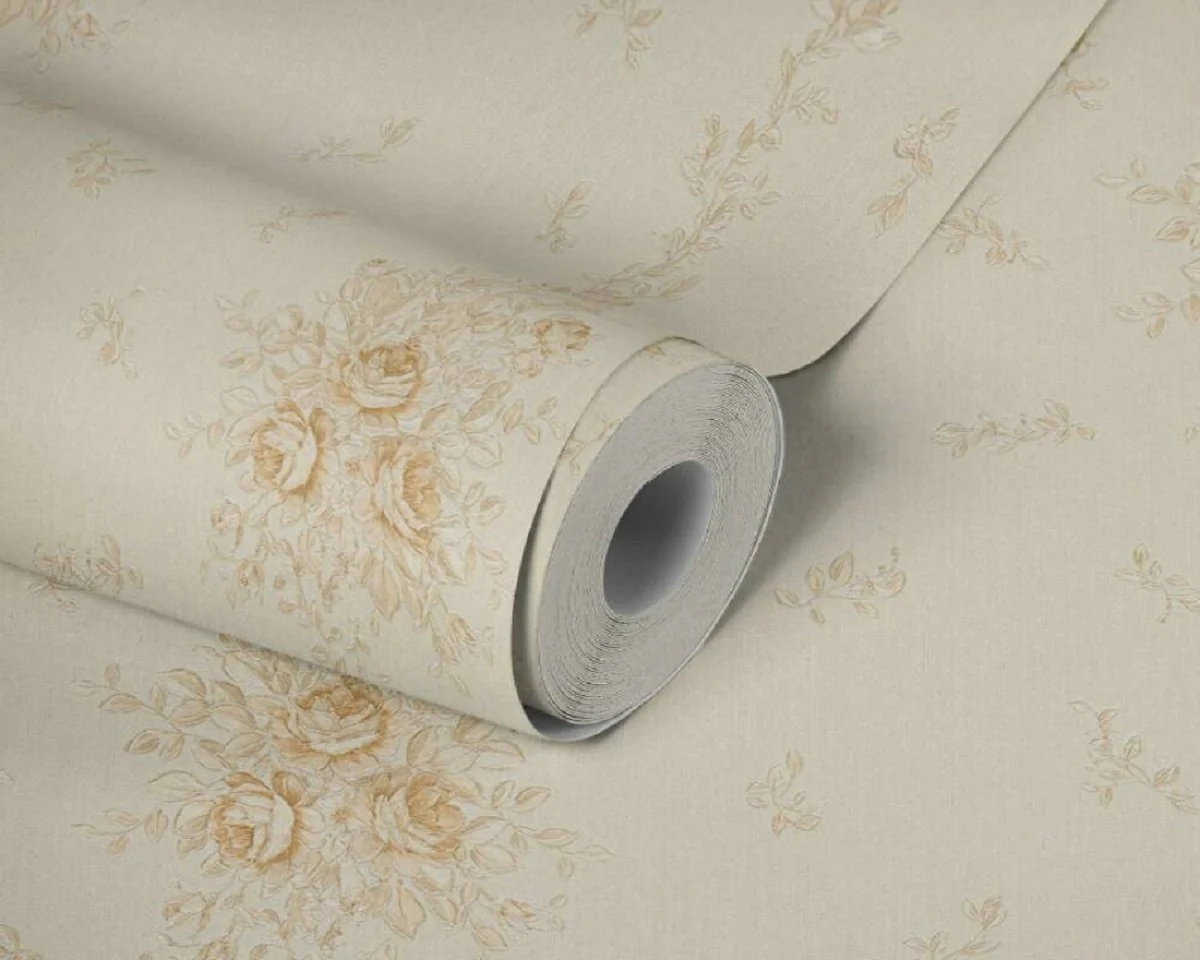 Casa Padrino papel pintado barroco no tejido beige - Papel pintado de salón de estilo barroco con elegante patrón floral - Decoración de pared barroco