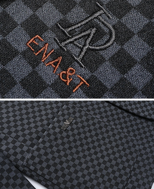 Basic Lapel Neck Checkerboard Double Button Blazer