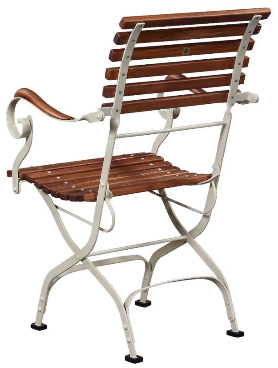 Casa Padrino silla de jardín Art Nouveau de lujo con reposabrazos marrón / crema 60 x 55 x A. 90 cm - Silla de jardín y terraza - Muebles de Jardín y Terraza Art Nouveau