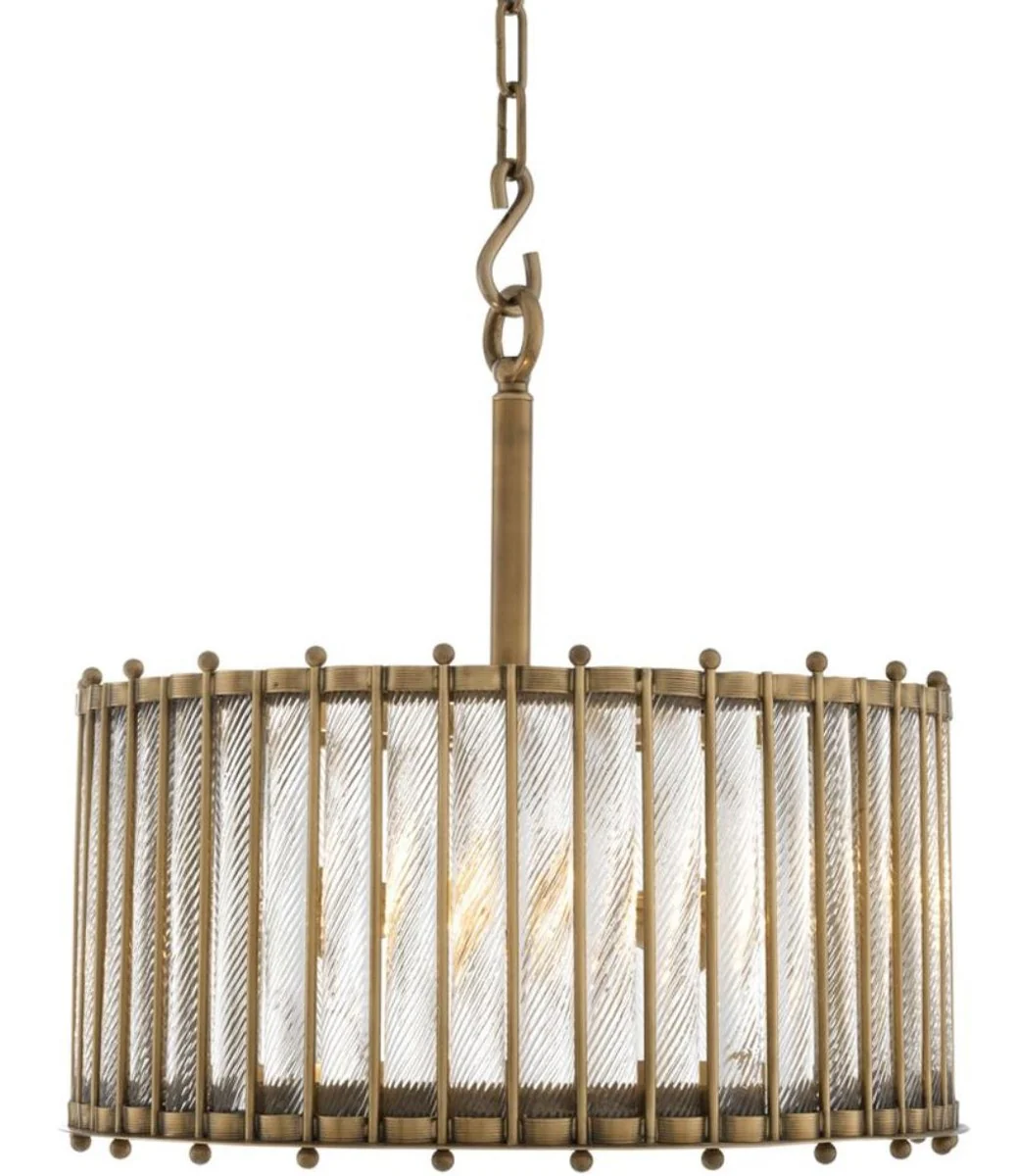 Casa Padrino lámpara colgante de lujo latón antiguo Ø 52,5 x H. 52 cm - Lámpara Colgante Redonda de Latón con Vidrio Hecho a Mano